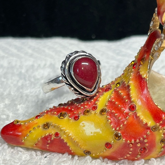 🌈ethnic style red cabochon style stone ring, 925 - Picture 3 of 12